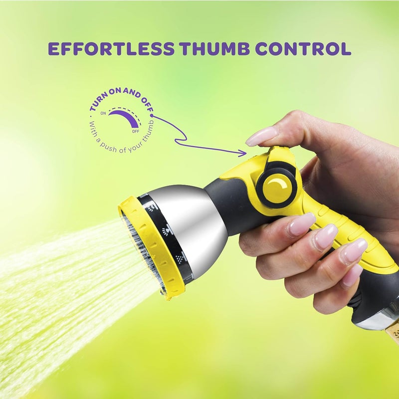 SEWANTA Hose Nozzle [Yellow] Heavy Duty Hose Sprayer With 10 Adjustable Watering Patterns. Thumb Control Design, Comfortable Ergonomic Grip, Garden Hose Nozzle for Watering Plants & Lawns/Fun showers/Cleaning - Image 4